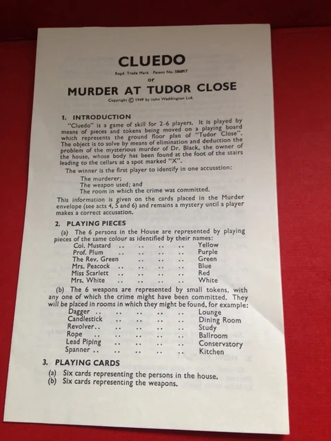 VINTAGE WADDINGTONS EDITION Cluedo Instructions Rules Booklet Book £2. ...