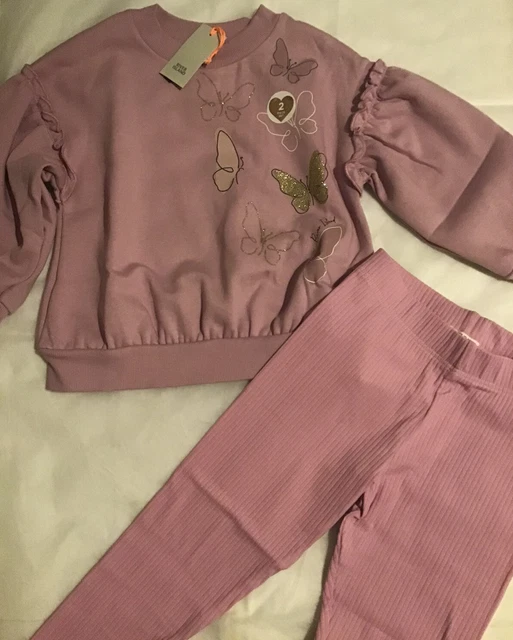 River island mini girls aged 4-5 years purple butterfly sweat top set BNWT 2