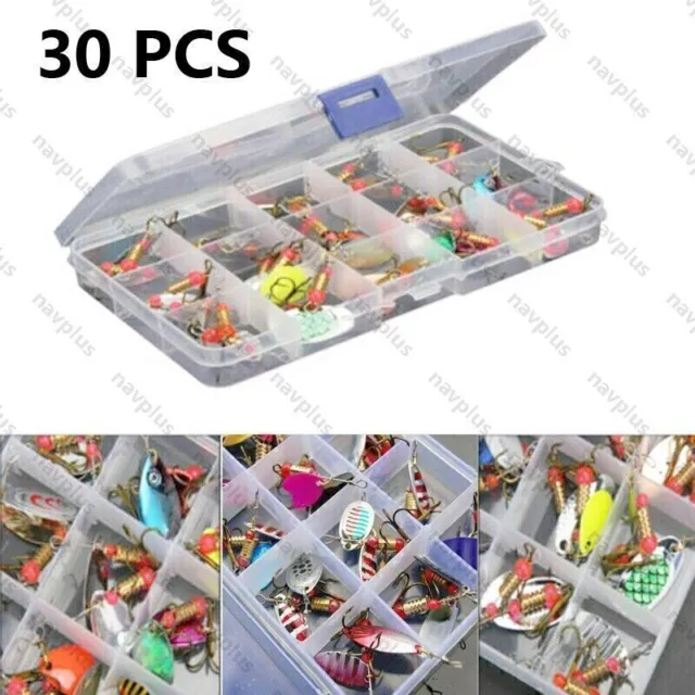 30x Metal Tackle Box Set Spinners Fishing Lures Sea Trout Pike Perch Salmon Bass