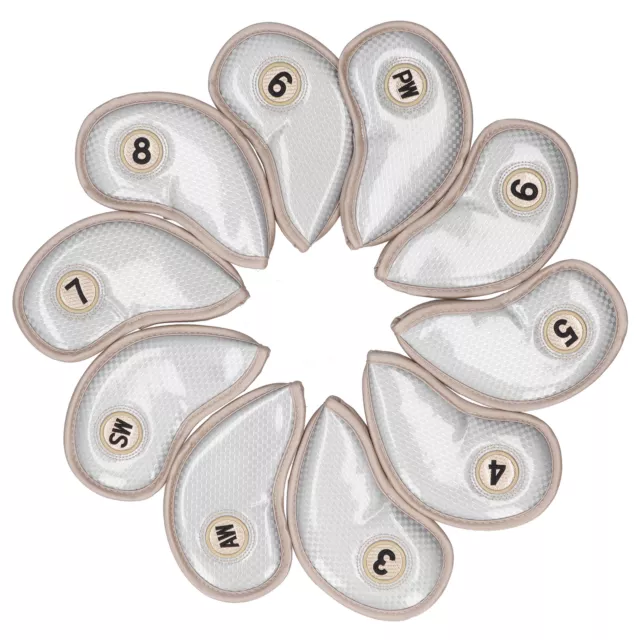 (Silver)10Pcs Iron Head Covers Sleeve Number Protective PU Waterproof HG5