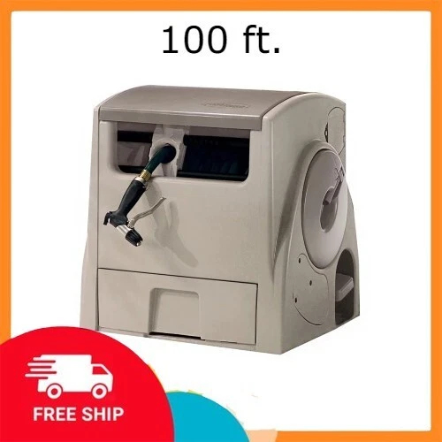 Suncast 100 ft. POWERWIND® Auto Power Rewind Hose Reel, Light Taupe
