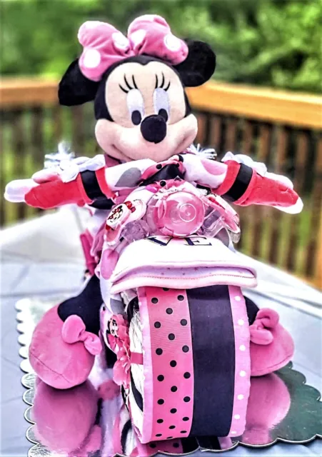 Diaper Cake Girls - Minnie Mouse - Pink, and White Motorcycle 