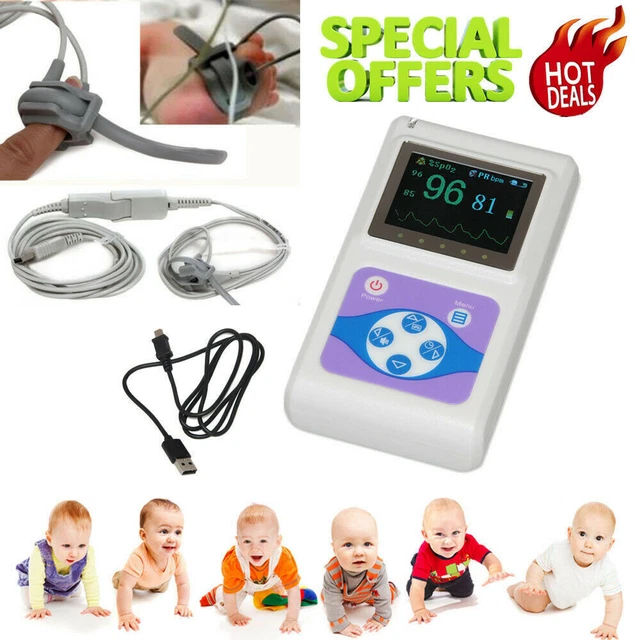 Pulsossimetro da dito del neonato Monitor per ossigeno nel sangue 24 ore Spo2