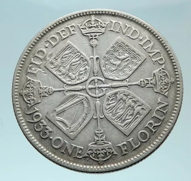 1933 Great Britain UK United Kingdom Big SILVER FLORIN Coin King George V i79097 2