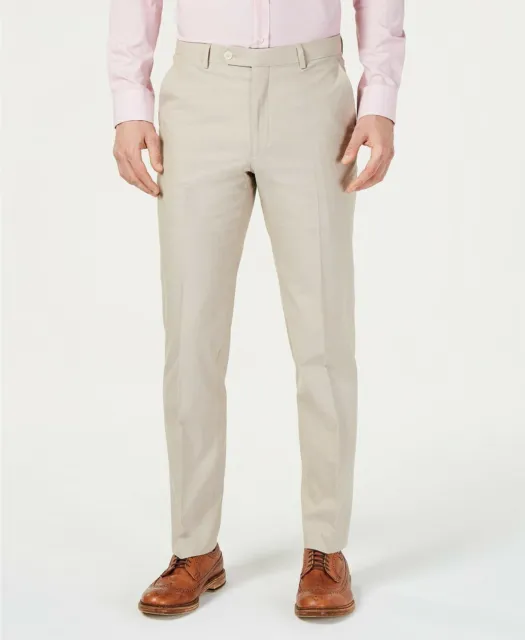 Tommy Hilfiger Modern-Fit Stretch Tan Dress Pants 42 x 32 Beige