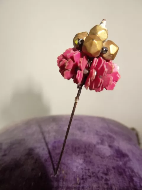 épingle à chapeaux fleur perles verre papier glacé fait main Art Nouveau pins Ha