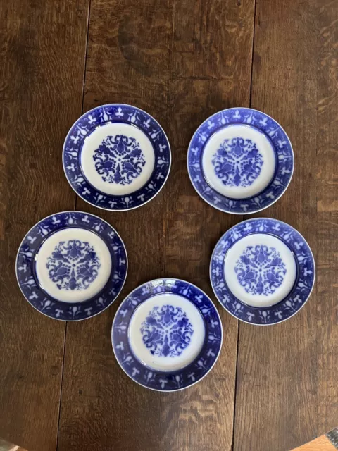 Luneville Flow Blue Opaque 8” Plate Set of 5 Made in France