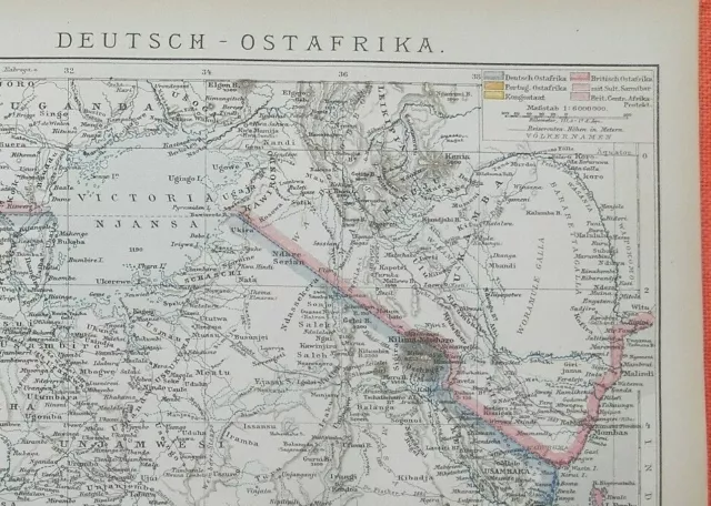 DEUTSCH-OSTAFRIKA DOA Kolonien  Kilimanscharo  Ruanda Urundi LANDKARTE 1895 2