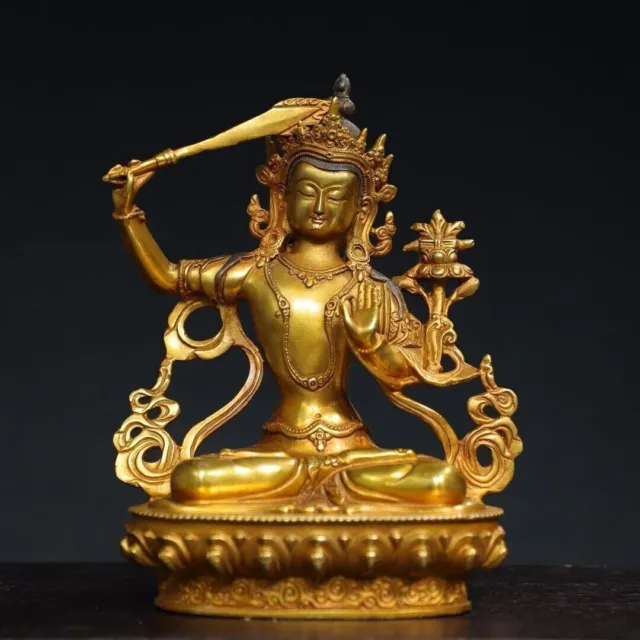 Chinese Antiques religious bronze gilded Buddha statue of Manjushri Bodhisattva