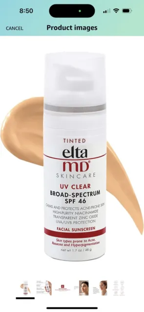 EltaMD UV Clear Tinted Face Sunscreen SPF 46 Oil Free with Zinc Oxide-Exp 2/26