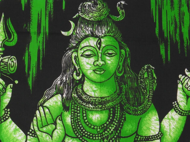 Batik Mural Shiva Dieu Trident - Hindouisme, Décoration Indienne, Neuf