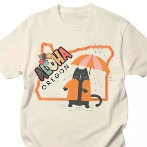 Aloha Oregon T Shirt XL -  OR CHOOSE SIZE S-3XL Natural Color Rainy Cat