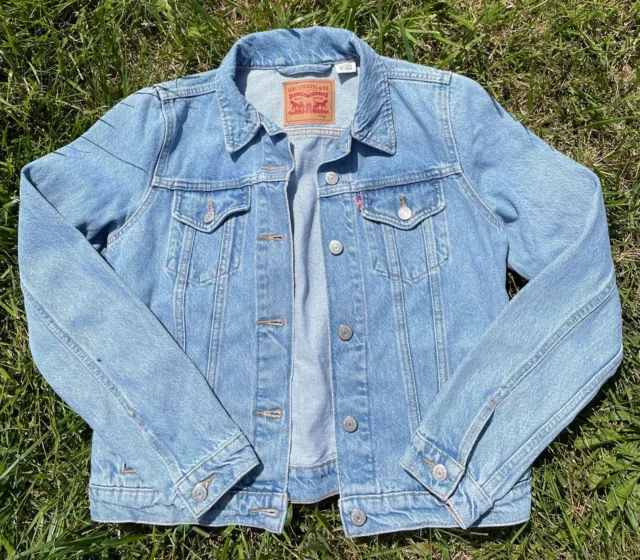 Vintage Levi's Stonewash Trucker Blue Denim Jean Jacket Size M Red Tab