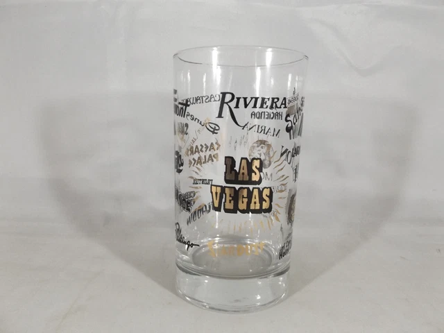 Vintage Las Vegas 1970's Casinos Black & Gold Logos 5" Souvenir Drinking Glass