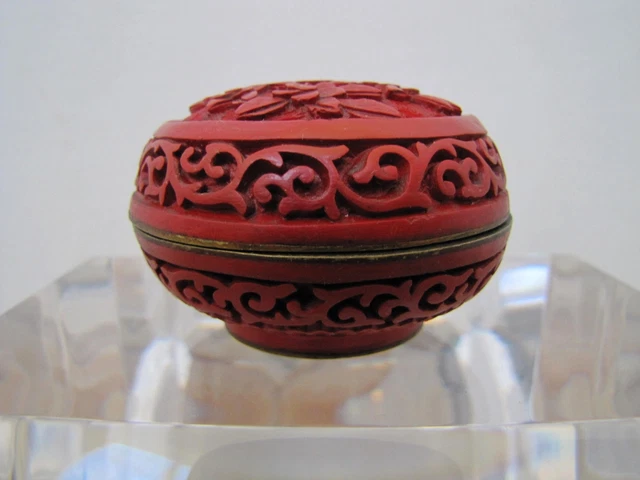 Antique Chinese Round Red Cinnabar Lacquer Box