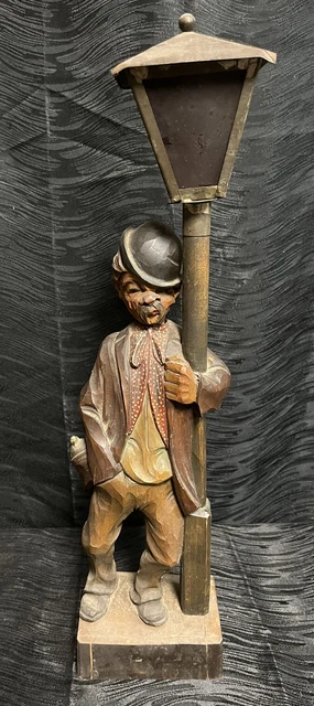 Karl Griesbaum German Antique Carved Wood Whistler Lamp Post Music Automaton Box Karl Griesbaum German Antique Carved Wood Whistler Lamp Post Music Automaton Box