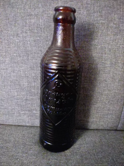Rare Brown Orange Crush Soda Bottle  Crushy CharacterRibbed 7oz Duraglas 30s/40s