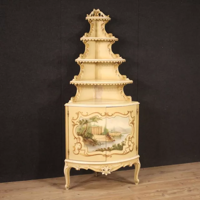 Angoliera credenza mobile in legno stile antico salotto laccata dorata dipinta