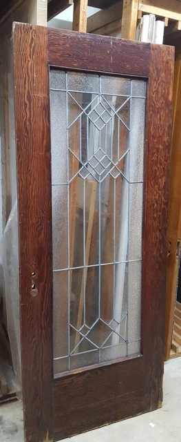 Pine and Leaded Textured Diamond Pattern Full View Glass Interior Door 2