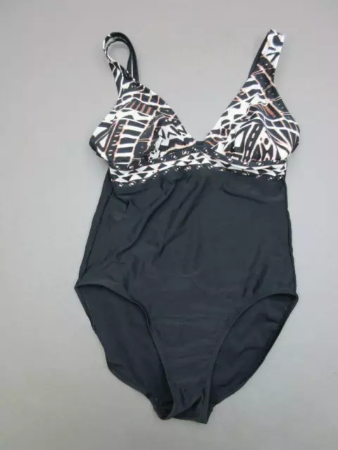 Merona Size M Womens Black/Brown Wireless Padded One-Piece Swimsuit 1F