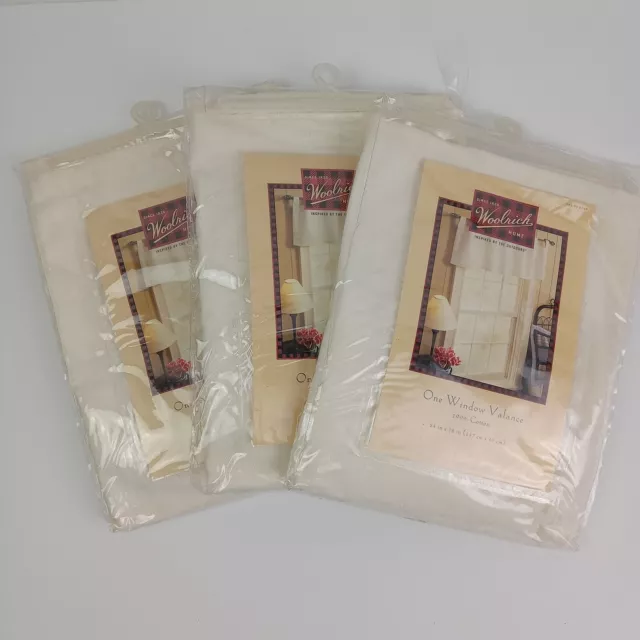 Lot of 3 Woolrich Window Valance 54x18 Cream Ivory Tab Top Cottage Farmhouse