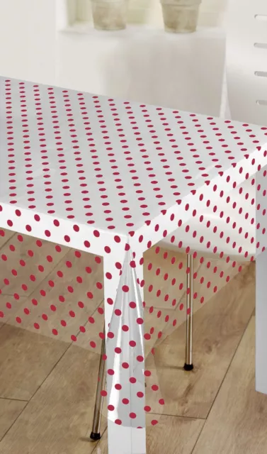 Transparent Kristallklar Kunststoff Rot Polka Punkt Pvc Vinyl Tischtuch Wisch Sauber