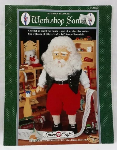 Conjunto de muñeca Fibre-Craft Workshop Santa FCM333 1993 patrón de ganchillo de colección 6014