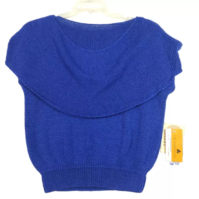 VTG Liz Claiborne Womens Sweater Top Size M Blue Silk Blend Knit Cape Collar NWT