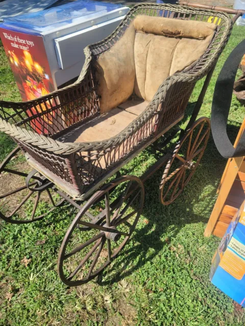 Vintage WICKER STROLLER pram antique carriage baby buggy