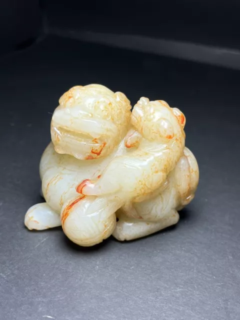 Chinese Exquisite Handmade Lion carving Hetian Jade Statue