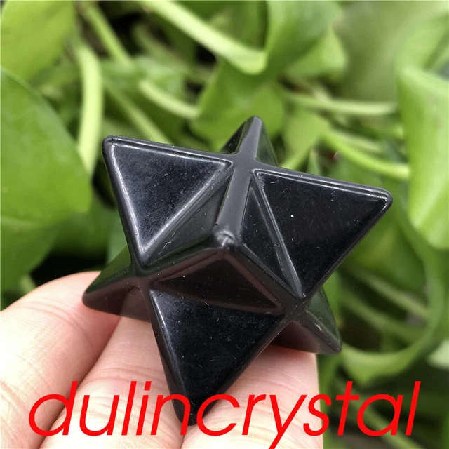 1pc Natural Obsidian Merkaba Star Quartz Crystal Carved Reiki Healing Gem 1.5"
