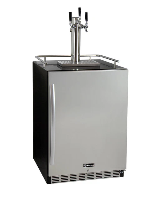 Kegco Kegerator 24" Wide Triple Tap Black/SS Beer Dispenser HK38BSU-3