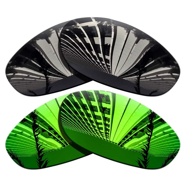 2 Pairs Polarized Replacement Lenses For-Oakley Monster Dog-Black Grey+Green