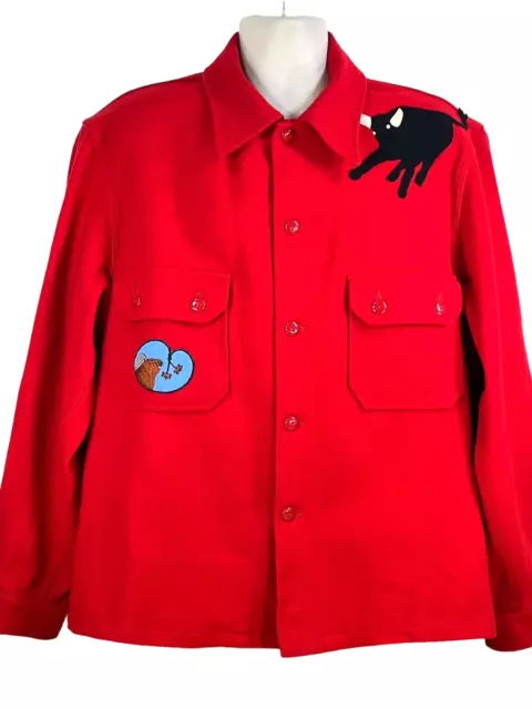 Vtg 70s patches Boy Scouts of America Red Wool Official Jacket Shirt SzXL