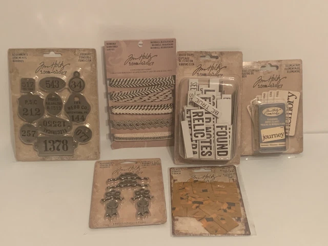 Lote Retirado Tim Holtz Ideología de 6 Paquetes Flecos, Recortes, Adornos, Chips de Cotizaciones