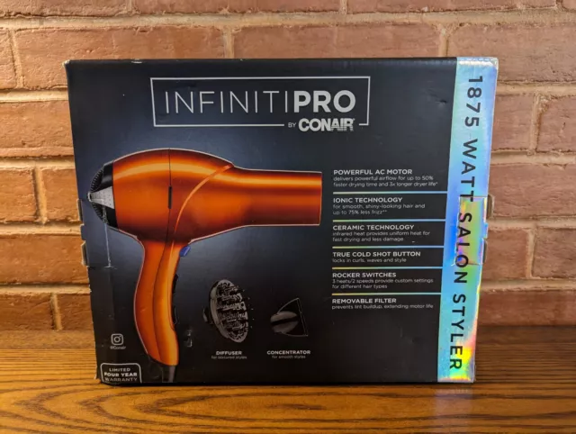 InfinitiPRO by Conair Ionic Ceramic Hair Dryer Orange Concentrator Diffuser NIB