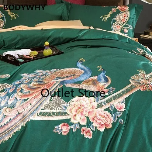 Egyptian Cotton Luxury Oriental Peacock Embroidery Bedding Set Duvet Cover  4pcs 3