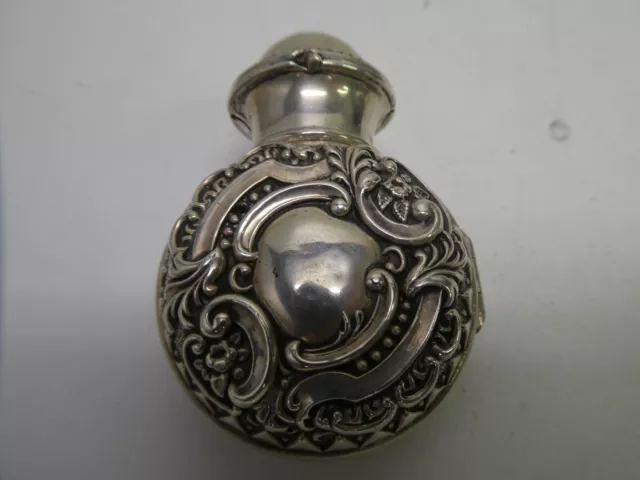 Antique Hallmark Repousse Sterling Silver Case Perfume Scent Green Glass Bottle