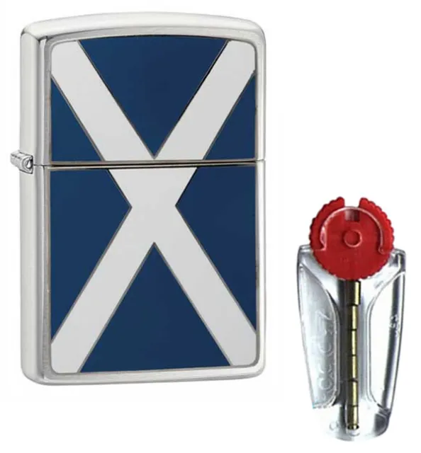 Scotland Flag Brushed Chrome Zippo Lighter 200S - FREE FLINTS & Free UK Delivery