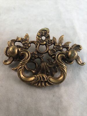 Vintage Antique Floral Brass Ornate Small Drop Ring Bail Dresser Drawer Pull