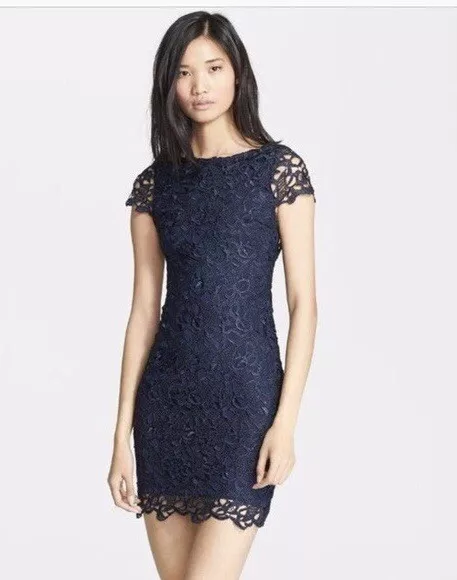 Alice + Olivia Clover Navy Blue Lace Bodycon Fitted Cut Out Mini Dress Size 8