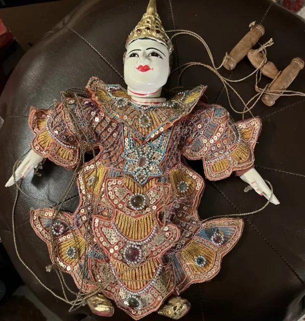 Vintage Thai Marionette String Puppet Wooden Burmese Handmade Traditional Dress