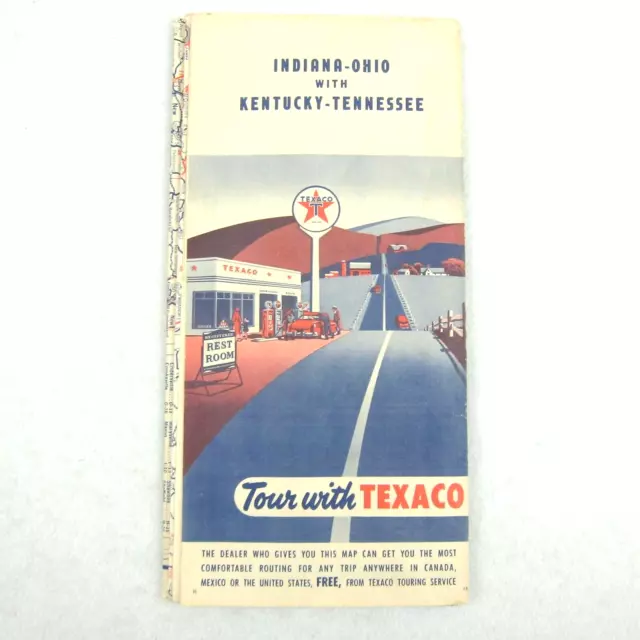 Vintage 1950s Texaco Oil Gas Road Map Indiana Ohio Kentucky Tennessee RARE