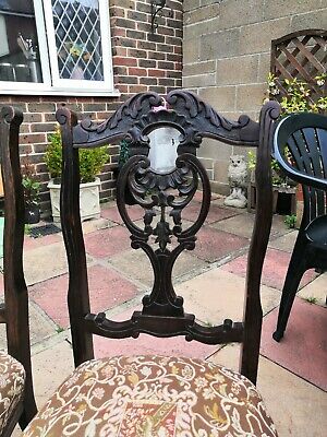 Pair Of antique Edwardian Nursing Chairs carved back 3
