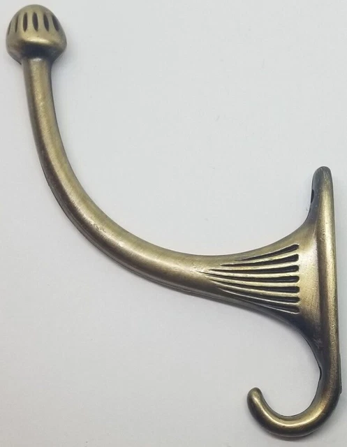 Single ANTIQUE BRASS costumer coat hook hall tree hat rack wall vintage old rust