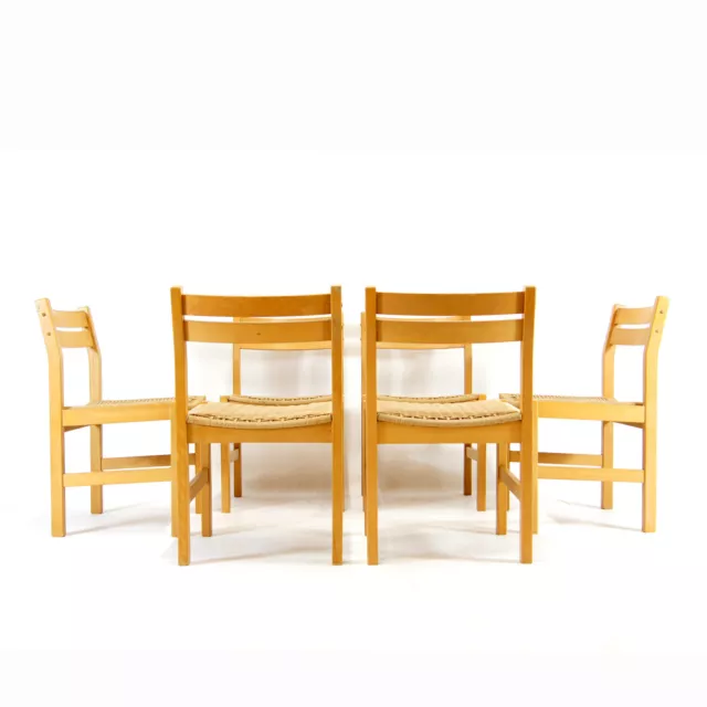 6 Retro Vintage Danish Paper Cord Dining Chairs Mid Century Modern 60s 70s Teak