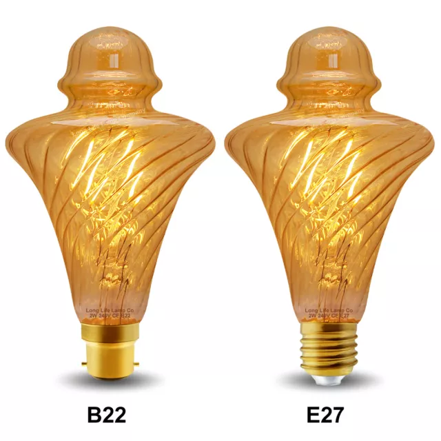 Vintage LED 2W Edison Style VERDREHTER KEGEL Filament Glühbirne B22 oder E27