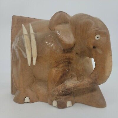 VTG African Vintage FolkArt Carving Hand Carved Wood Pair of 2 Bookends Elephant
