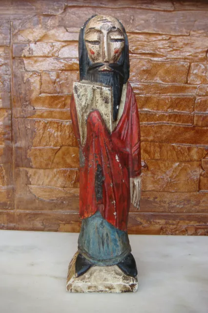 RARE ANTIQUE ASIA CHINESE OR JAPANESE OR JESUS Wood Carved Polychrome FIGURE
