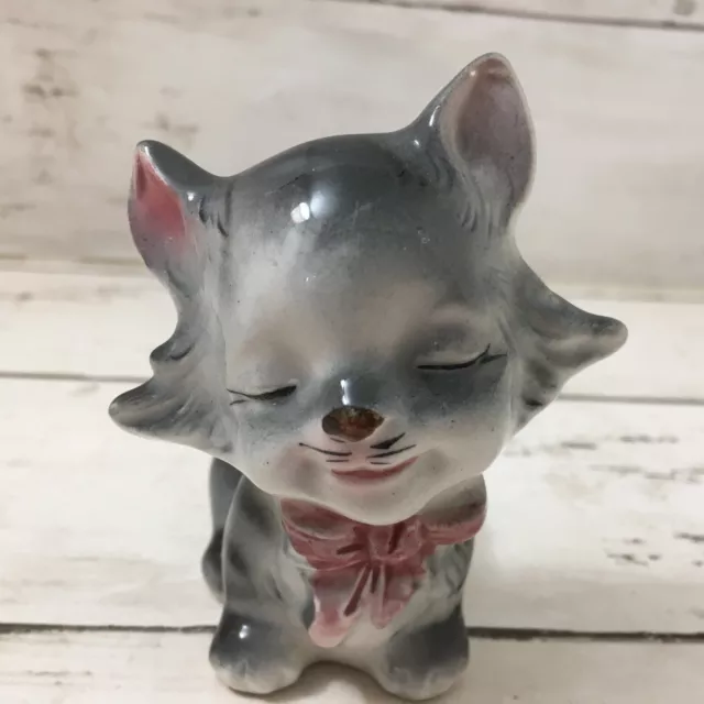 Vintage Gray Striped Cat Kitten Figurine Japan Anthropomorphic